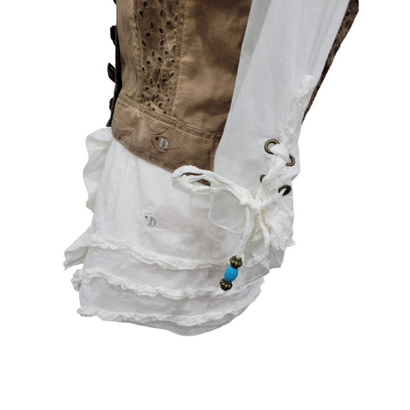 Dismero Italian Ruffle Blouse and Distressed Vest With Turquoise Accents SMALL - Picture 5 of 16